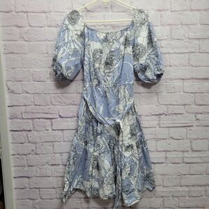 Zara Woman Floral Off Shoulder Dress Size M Balloon Sleeves Cottage Boho Prairie